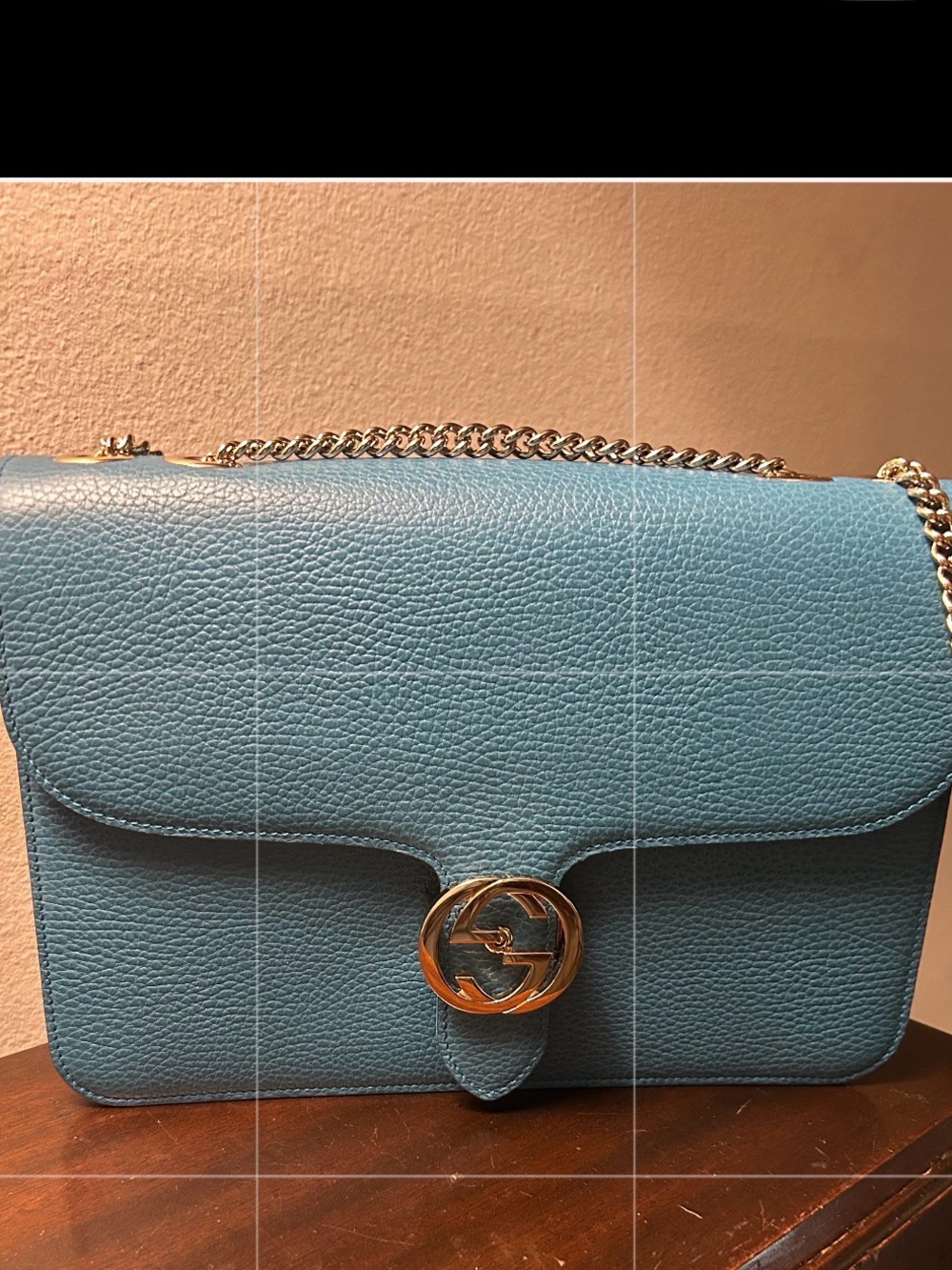 Gucci Teal Leather Chain Shoulder Bag with Gold Hardware